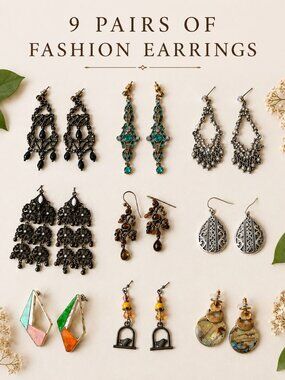 Lot of 9 Fashion Earrings, Boho, Dangle, Chandelier, Teardrop, and Mixed Styles